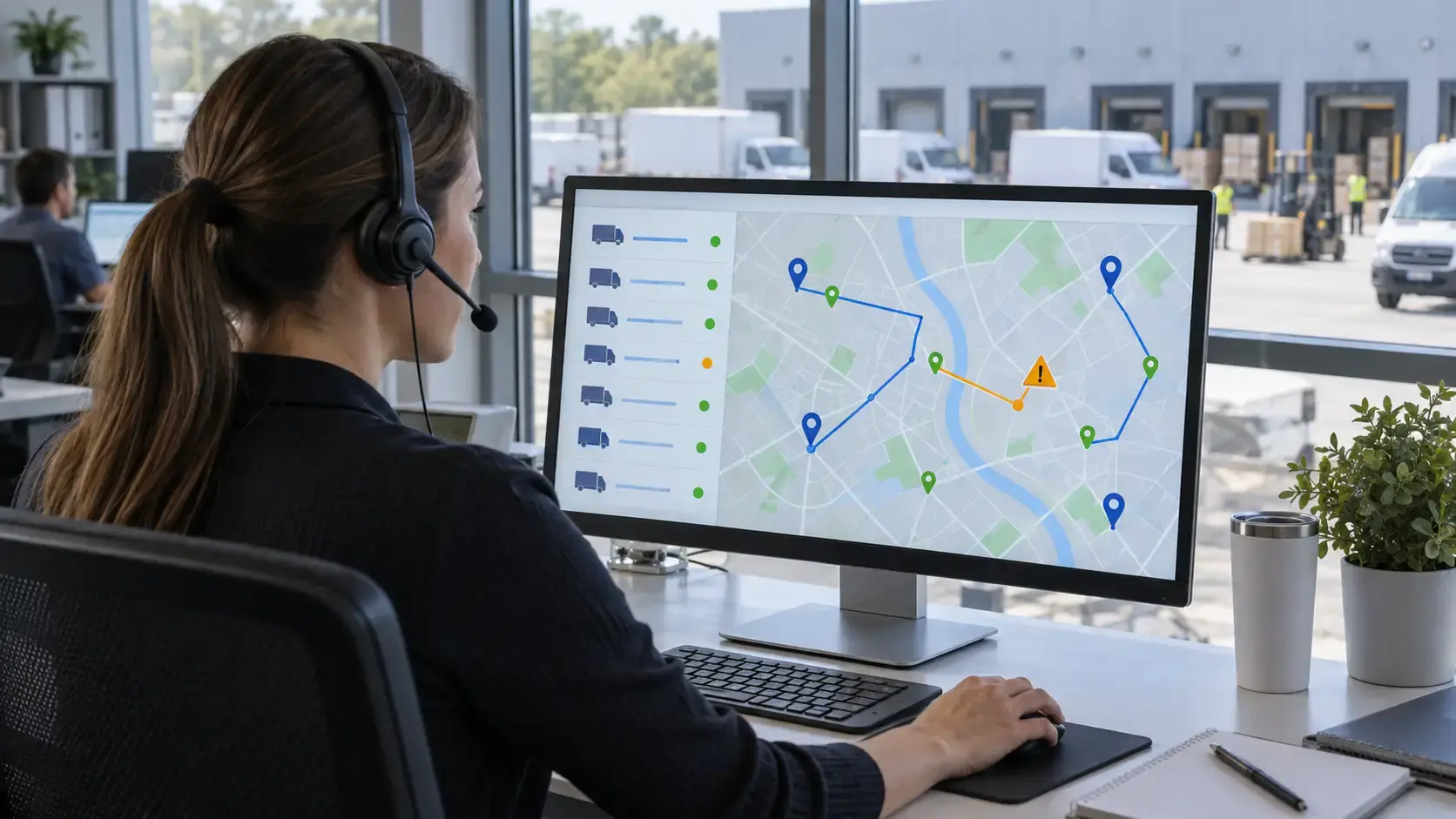 Dispatcher tracking delivery routes and exceptions on a map